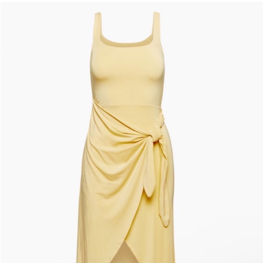 Wilfred Yellow Ruched Asymmetrical Slip Dress